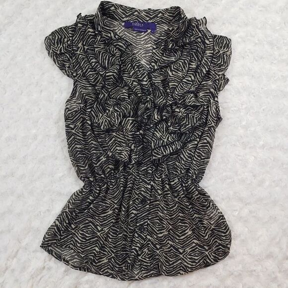 Miley Cyrus Max Azria size large zebra print sheer ruffle top - Picture 1 of 5